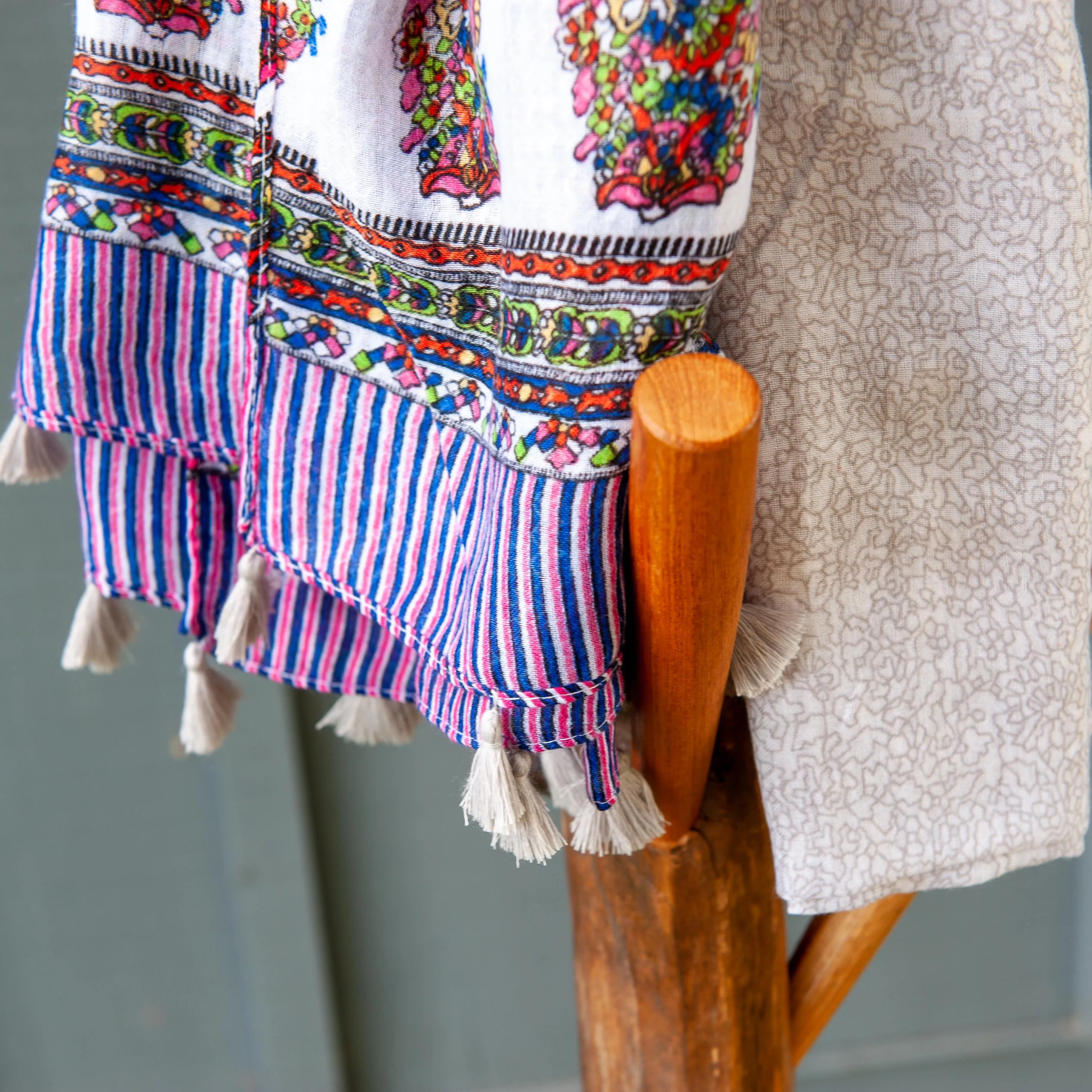 100% Cotton Scarf - Pink/Blue Pattern