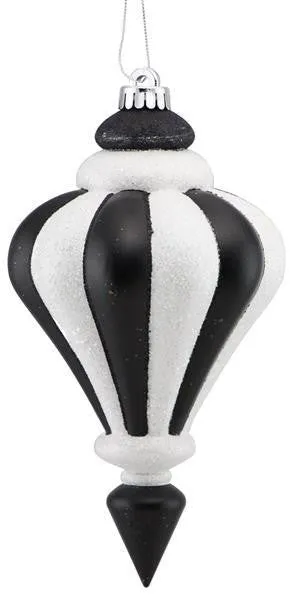 10" Vertical Stripe Finial Ornament: Black/White