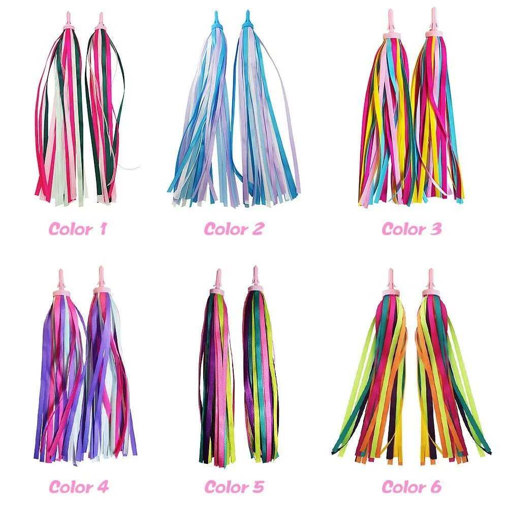 2 PCS Kid's Rainbow Bike Streamers For Girls Boys Children's Tassel Scooters Ribbons Bike Handlebar Streamers Ribbons