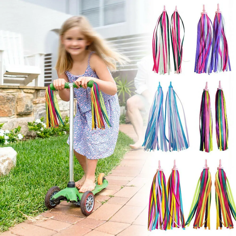 2 PCS Kid's Rainbow Bike Streamers For Girls Boys Children's Tassel Scooters Ribbons Bike Handlebar Streamers Ribbons