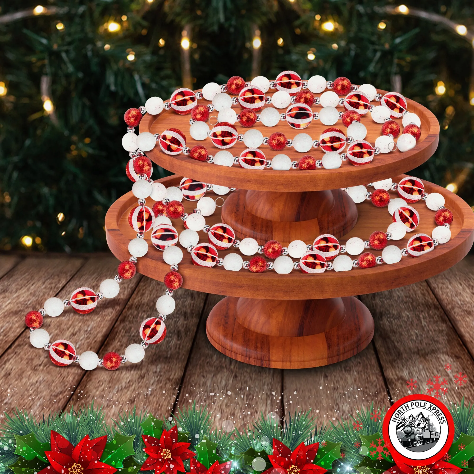 9 Foot Red & White Peppermint Swirl Bead Candy Christmas Garland