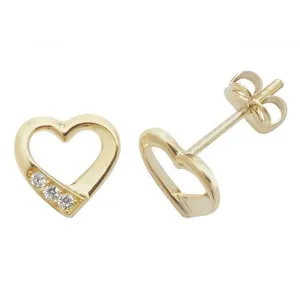 9ct Yellow Gold Zirconia Heart Stud Earrings ES432