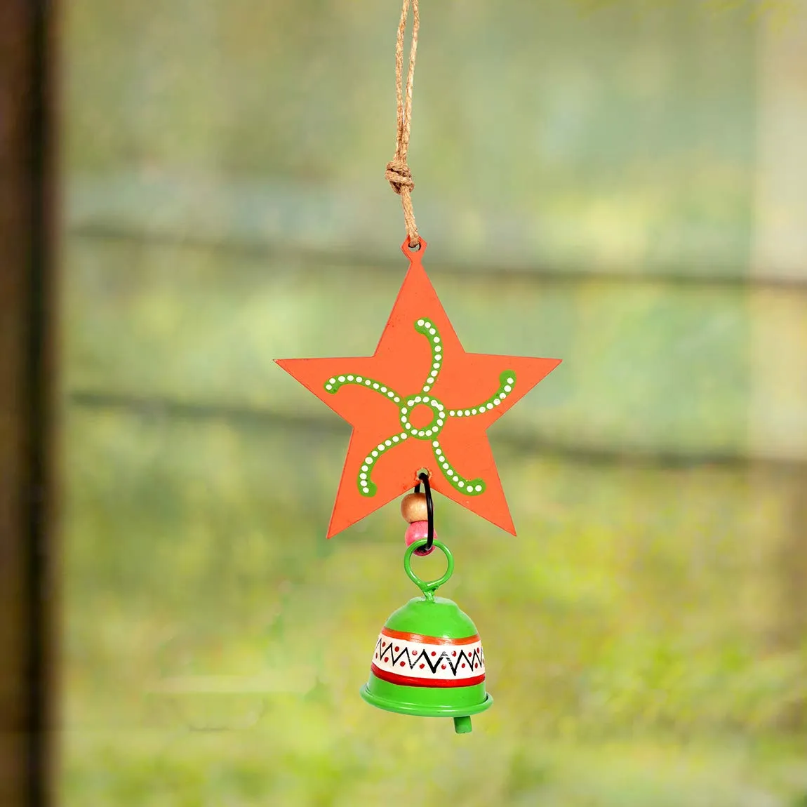 Aakriti Art Creations Star Handpainted Windchime with Metel Bell for Home Decorations