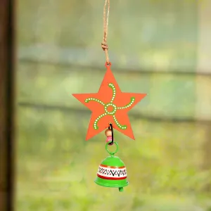 Aakriti Art Creations Star Handpainted Windchime with Metel Bell for Home Decorations