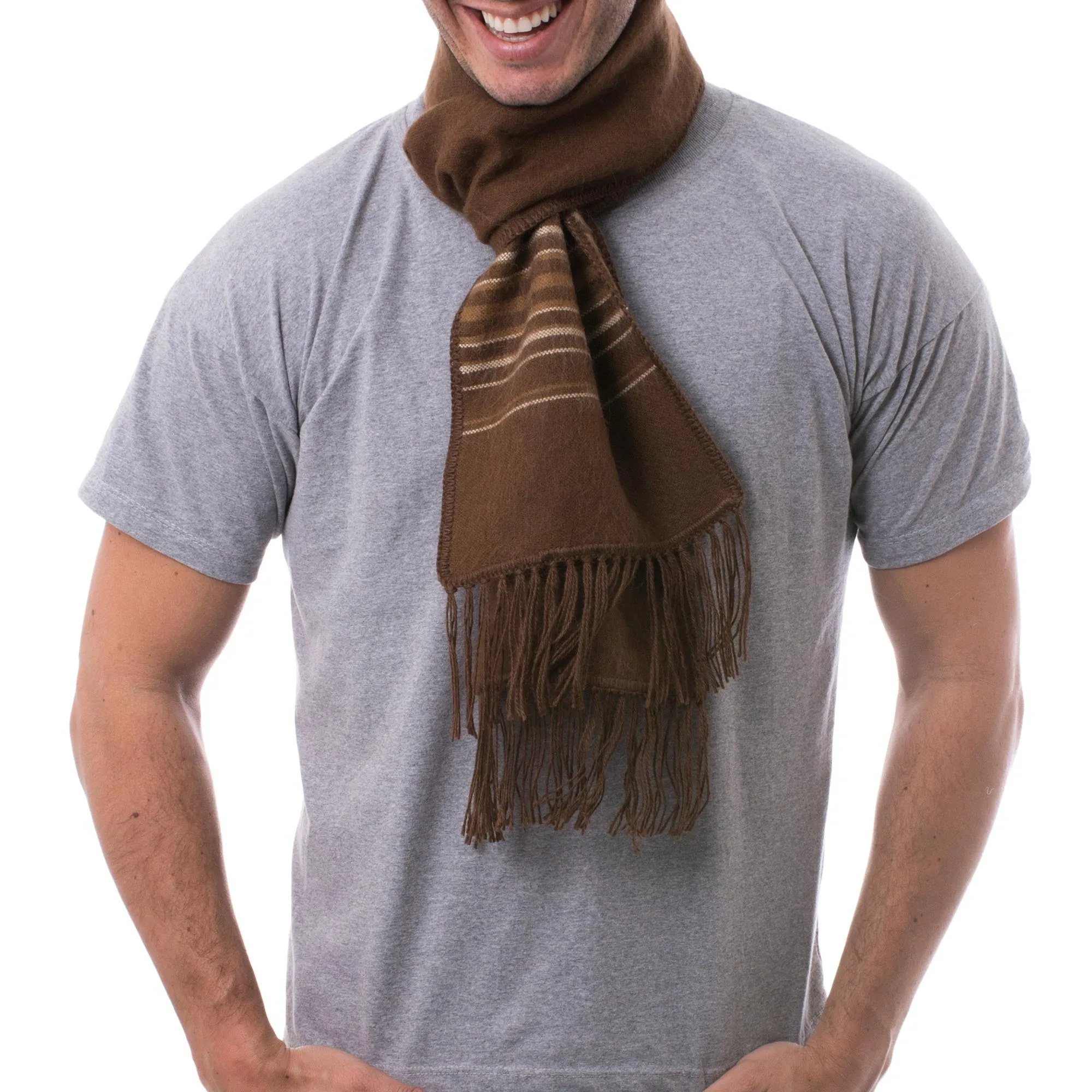 Andean Clouds in Brown Men's Artisan Crafted Woven Brown Alpaca Blend Scarf