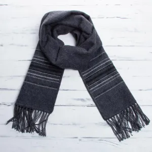 Andean Clouds in Charcoal Fair Trade Woven Dark Gray Alpaca Blend Scarf for Men