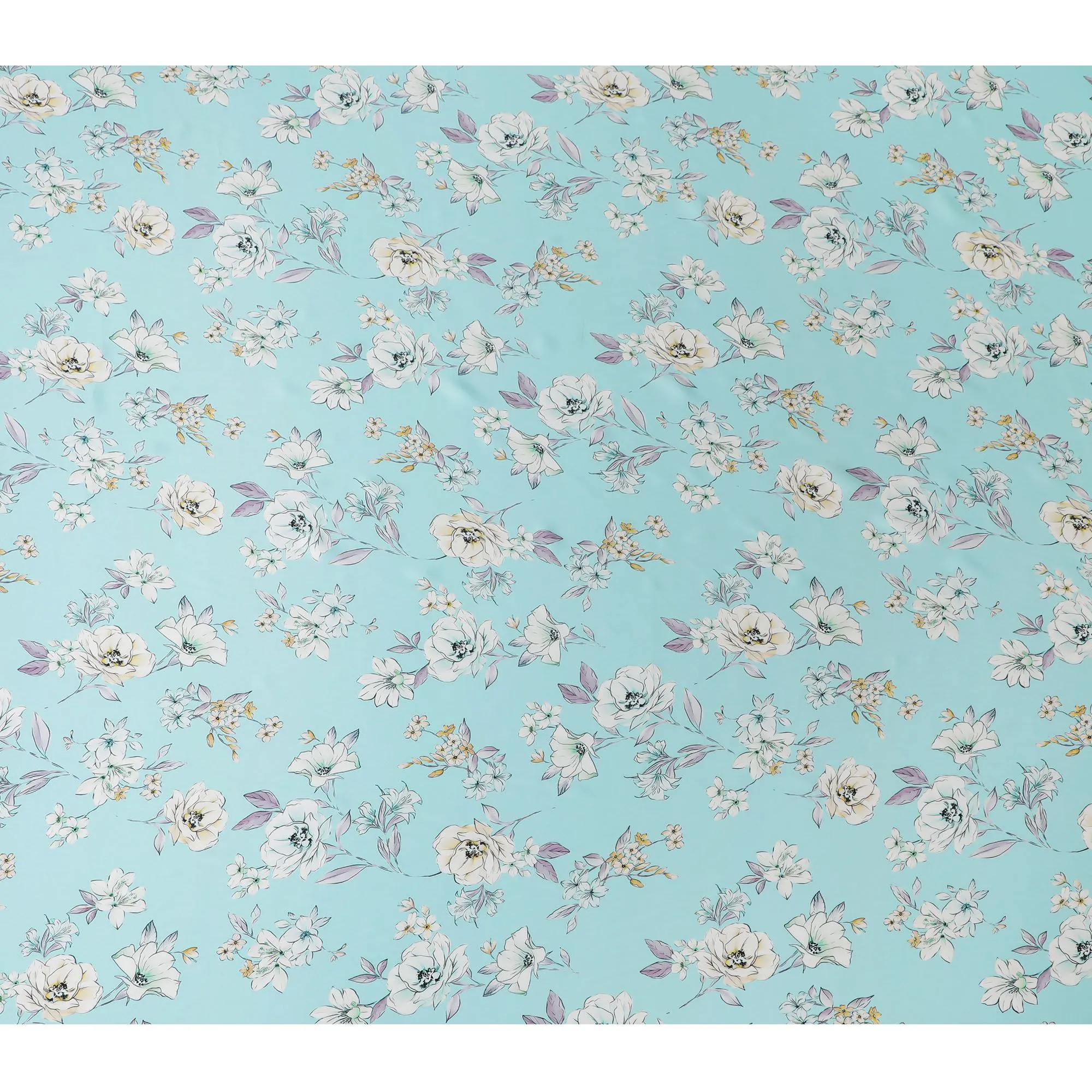 Aqua Elegance Silk Satin Fabric - Italian Floral Print, 140cm Wide - Purchase Luxury Textiles Online-D18315