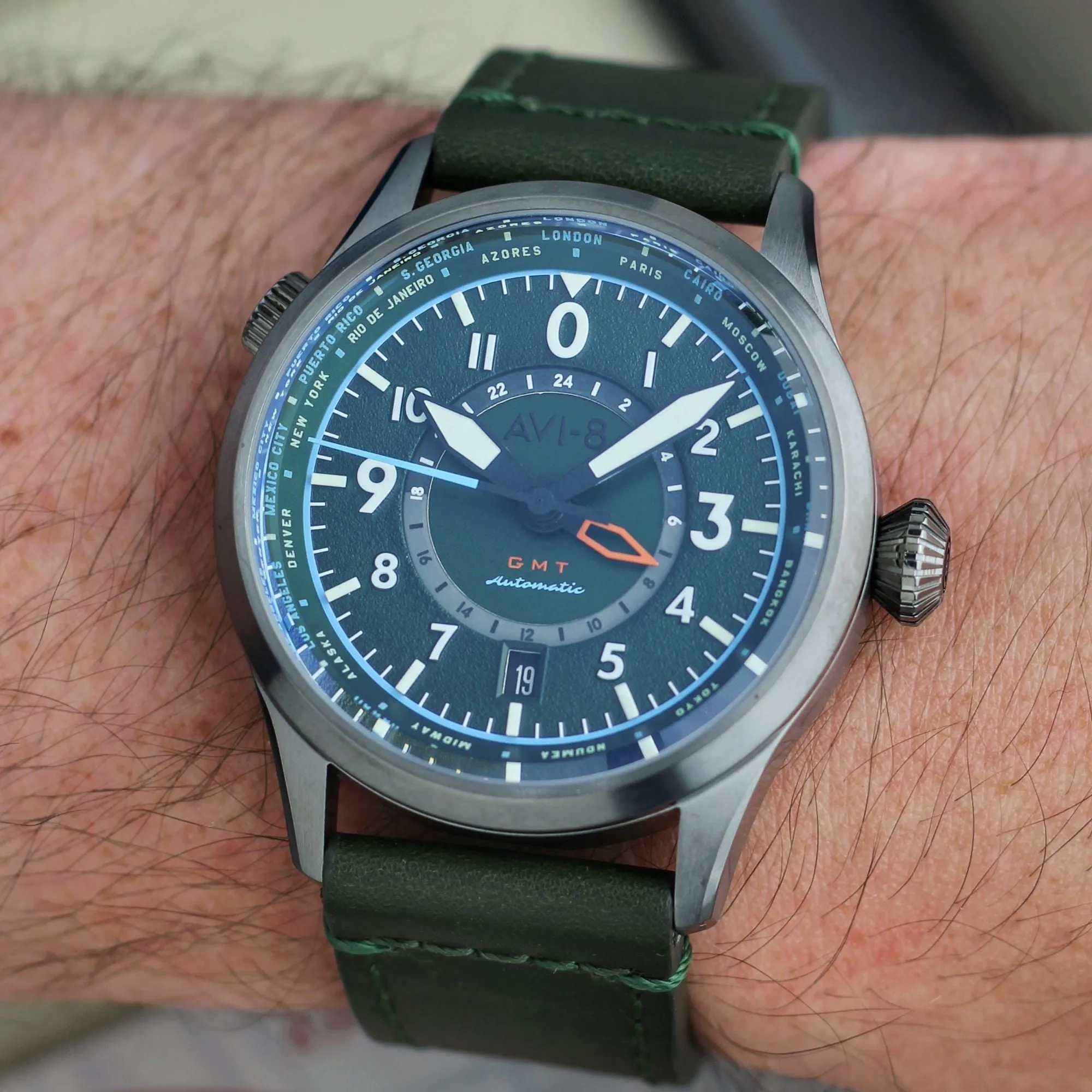 AVI-8 Flyboy Jungle Green Wingman Worldtimer GMT Automatic AV-4120-05