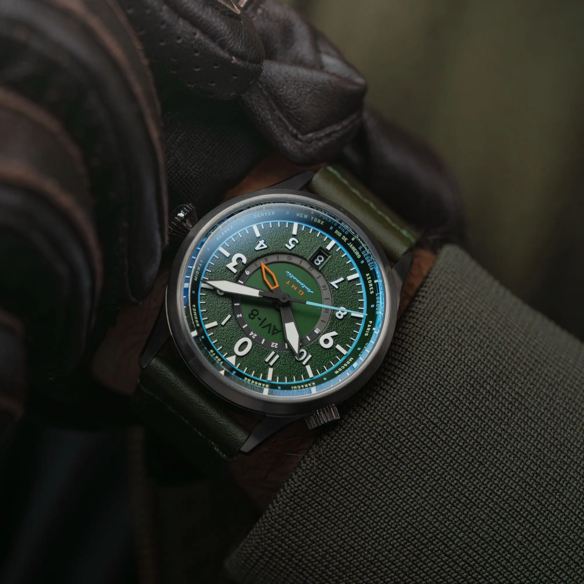 AVI-8 Flyboy Jungle Green Wingman Worldtimer GMT Automatic AV-4120-05