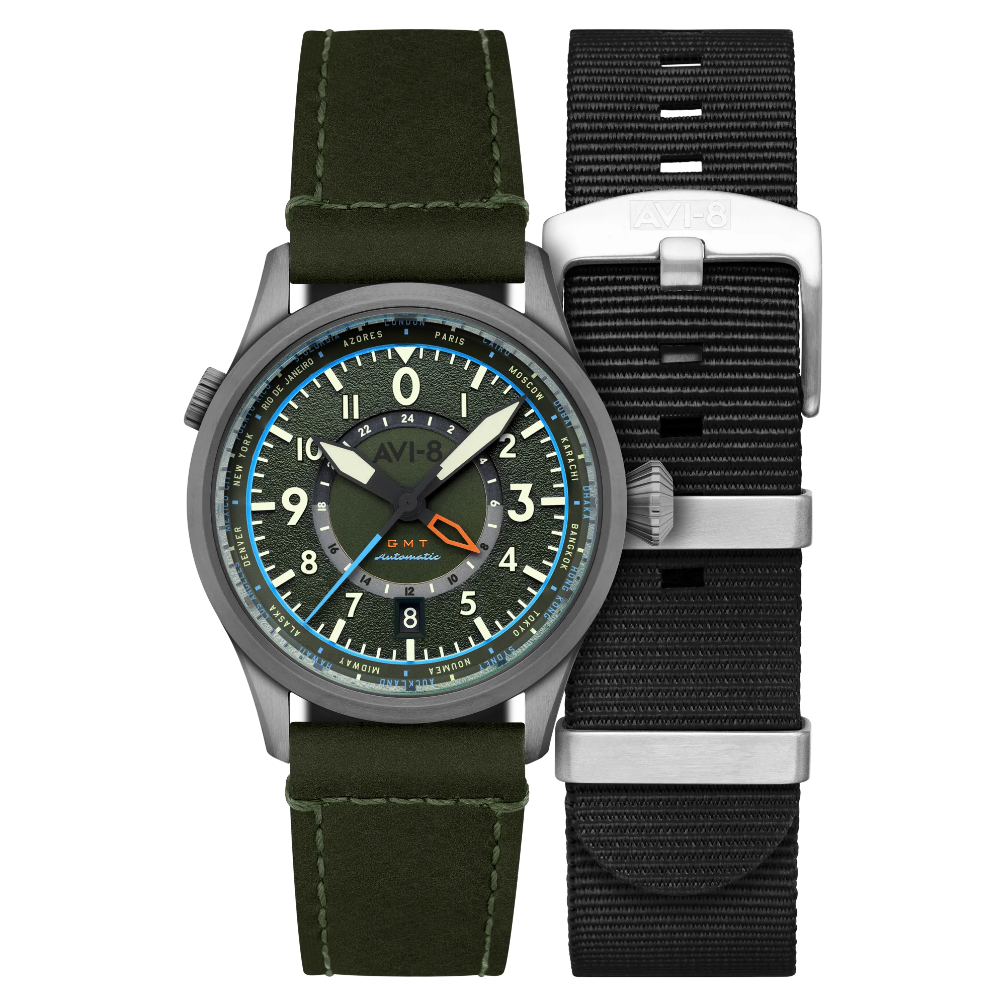 AVI-8 Flyboy Jungle Green Wingman Worldtimer GMT Automatic AV-4120-05