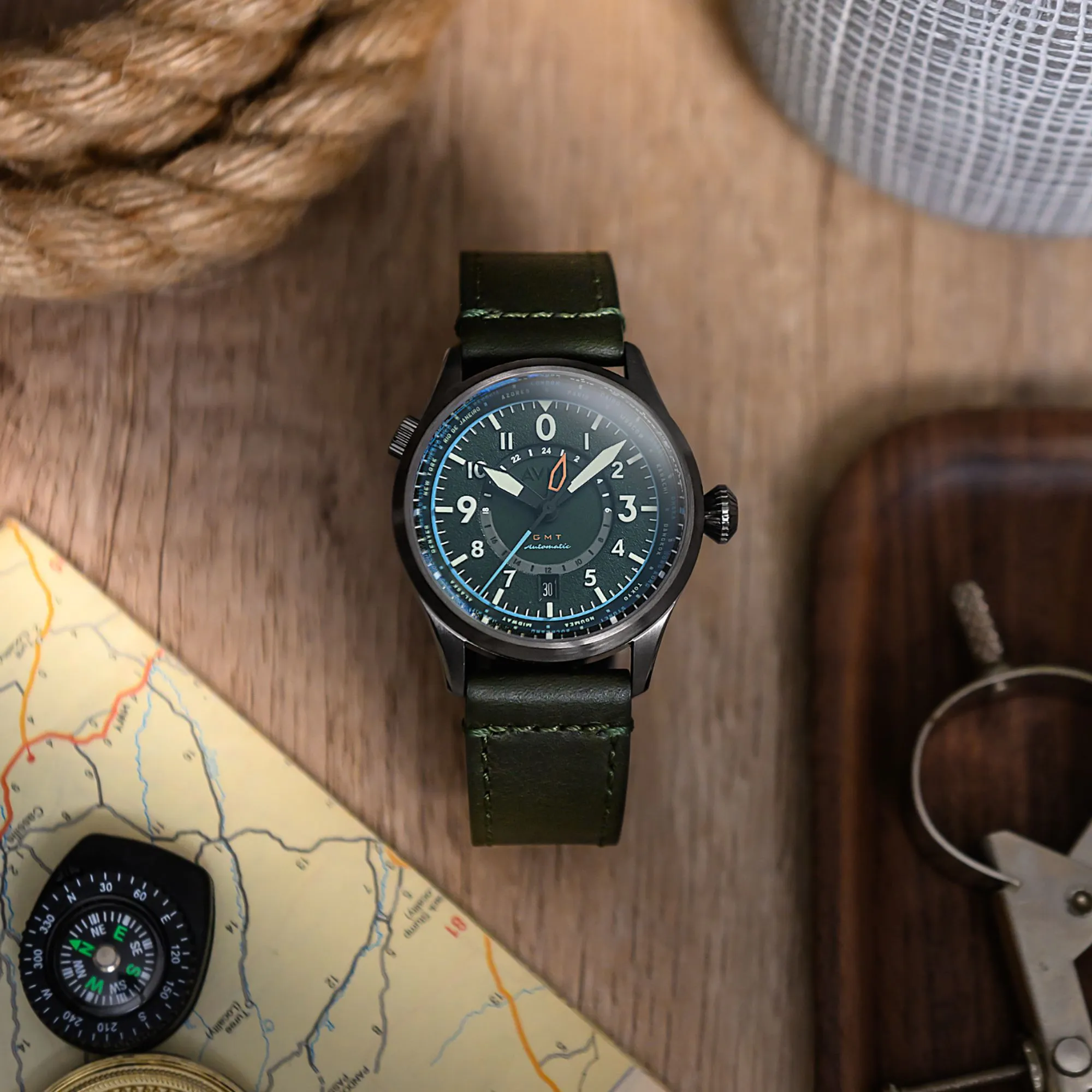 AVI-8 Flyboy Jungle Green Wingman Worldtimer GMT Automatic AV-4120-05