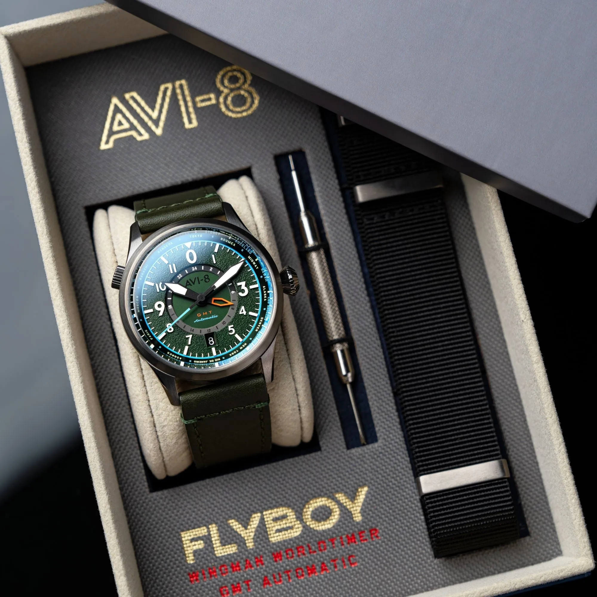 AVI-8 Flyboy Jungle Green Wingman Worldtimer GMT Automatic AV-4120-05