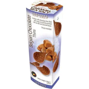 BELGIAN CHOCOLATE THINS CARAMEL SEA SALT 80G