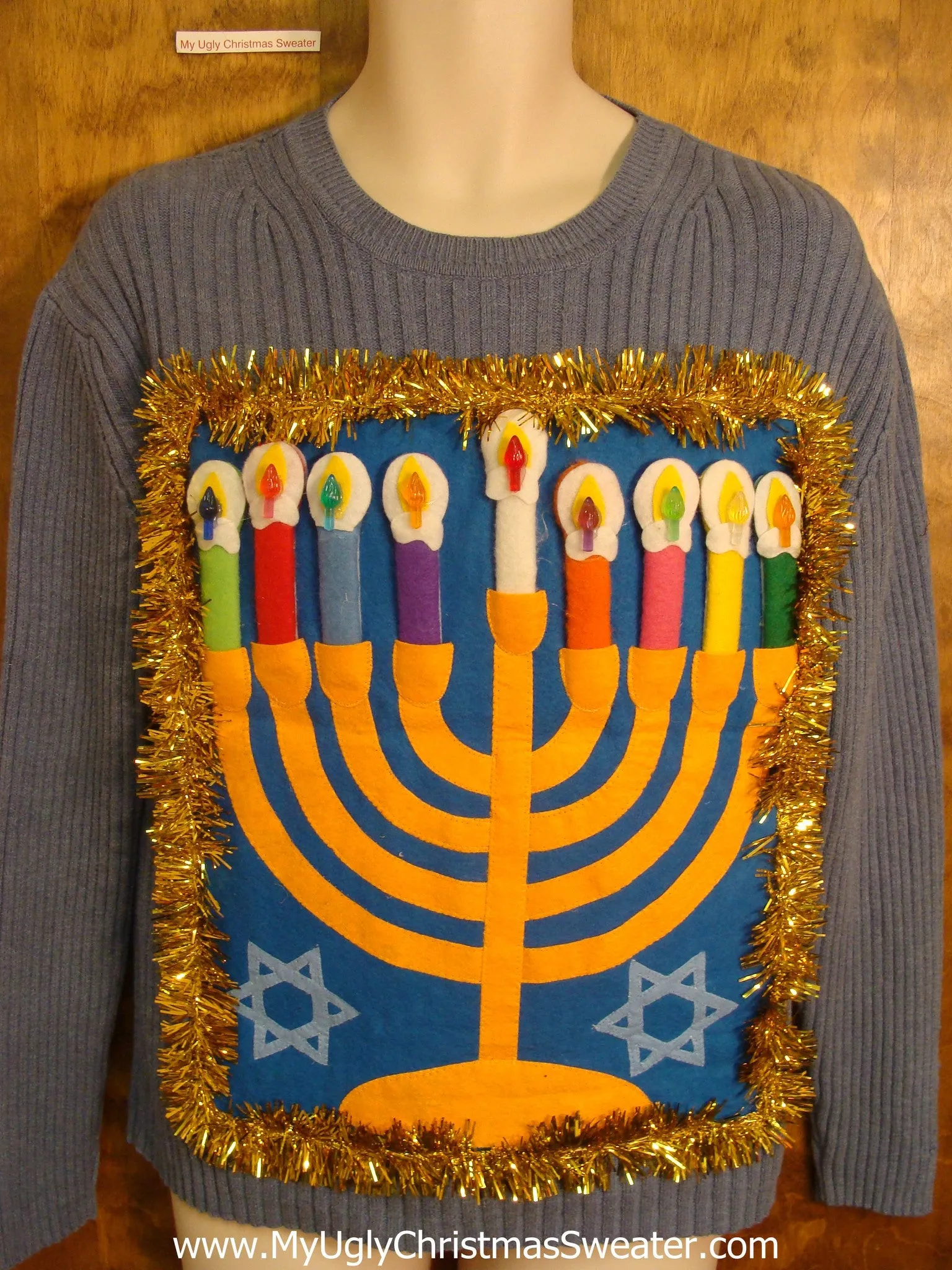 Blue Crewneck Hanukkah Sweater