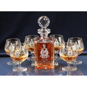 Brandy, Panel Style Crystal 7 Piece Decanter Hosting Set, Engraved & Boxed - H30e7