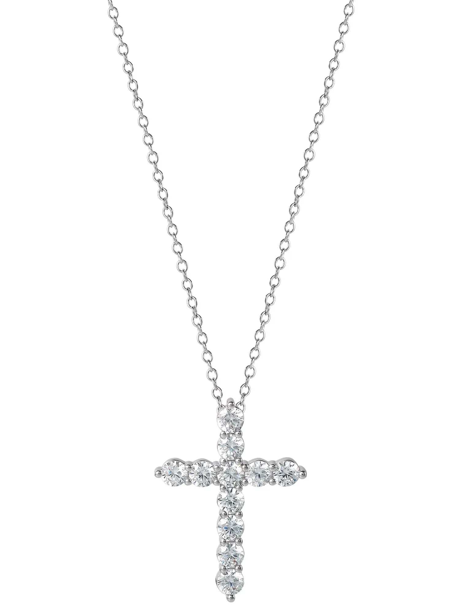 Brilliance Fine- Women'S Silver Plated Brass Cubic Zirconia Cross Pendant, 18"   2" Ext Chain