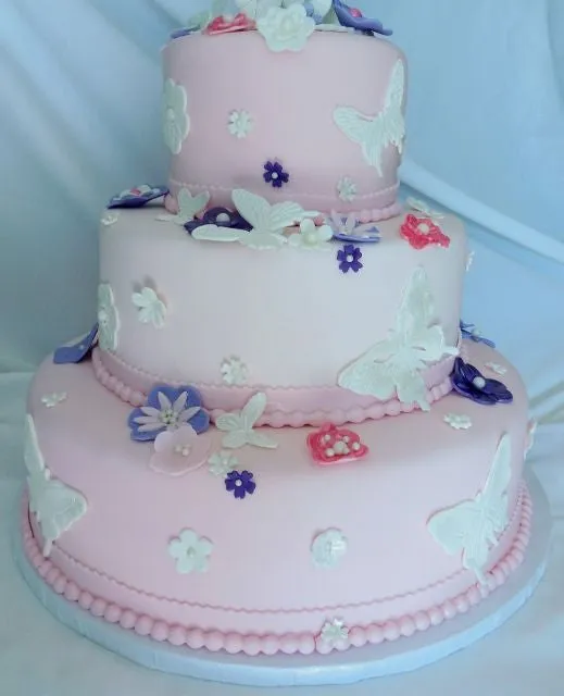 Butterflies on Pink Fondant Wedding Cake