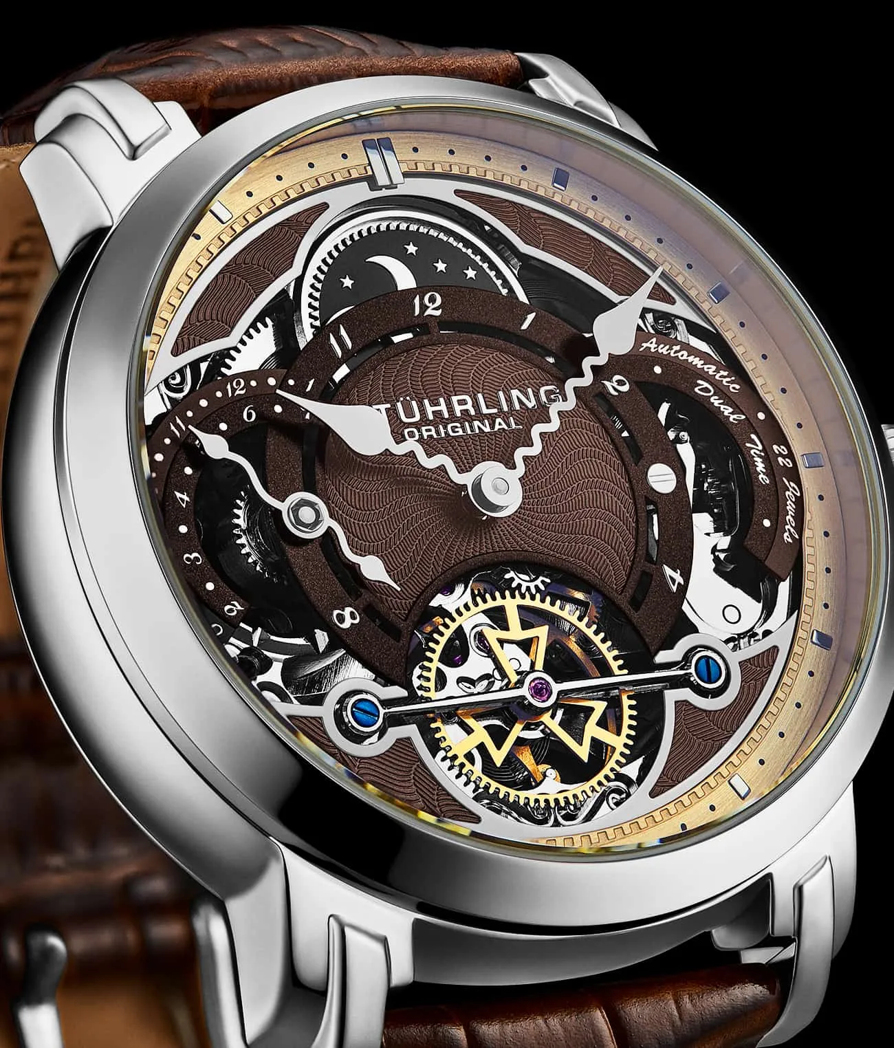 Celestial Timekeeper 1017 Dual Time Automatic 44mm Skeleton Watch