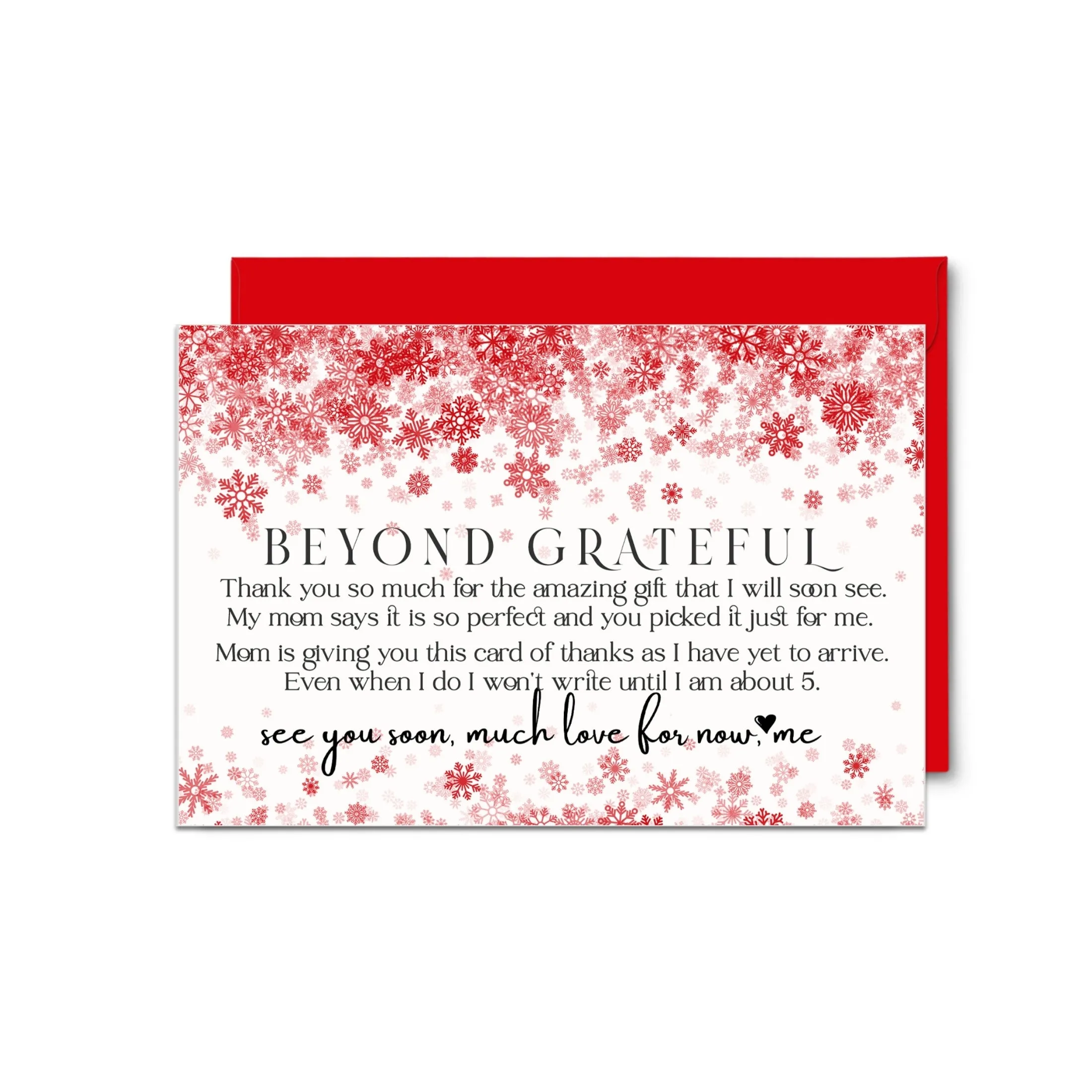 Christmas Baby Shower Thank You Cards – Red Notecards with Envelopes (Pack of 25)