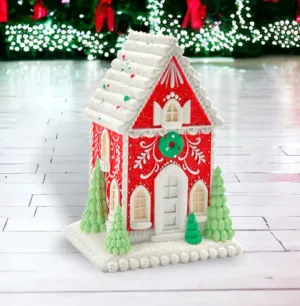 Christmas Carousel Collection Sprinkles 10in Red Gingerbread House