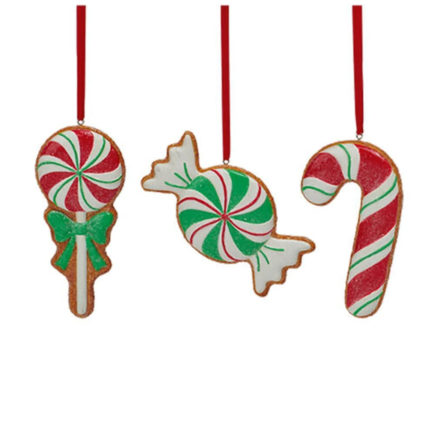 Christmas Sprinkles Set Of 3 Assortment Candy Shape Cookies Ornaments