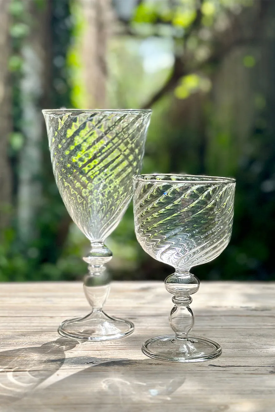 Clear Handblown Glass Swirl White Wine Glass, 15cm