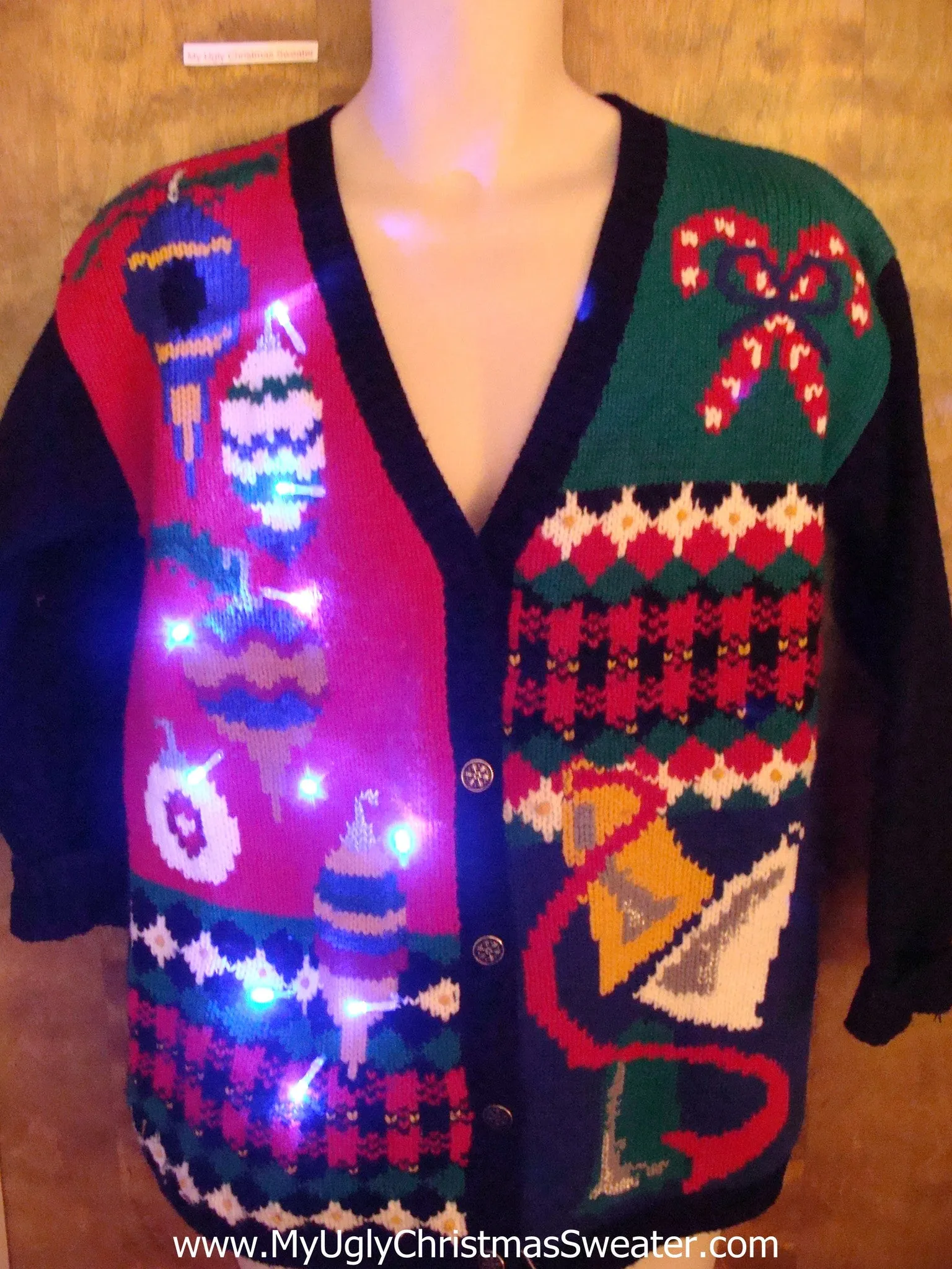 Colorful Fun Ornaments 80s Light Up Ugly Xmas Sweater