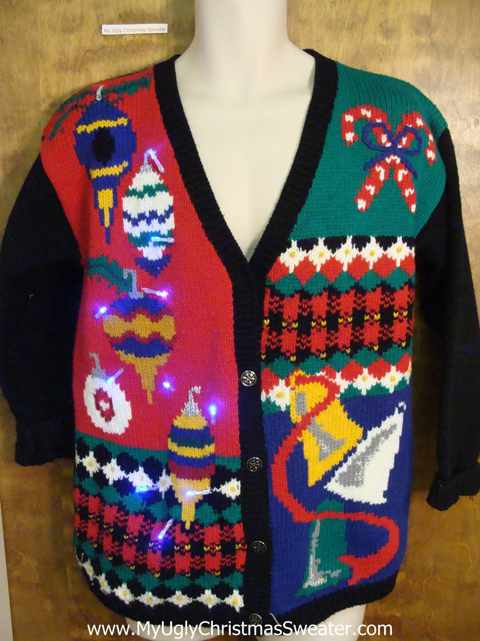 Colorful Fun Ornaments 80s Light Up Ugly Xmas Sweater