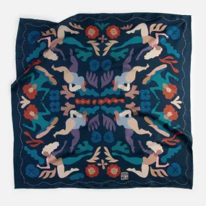 Dark Navy Fresco Square Silk Scarf by Dora Nola