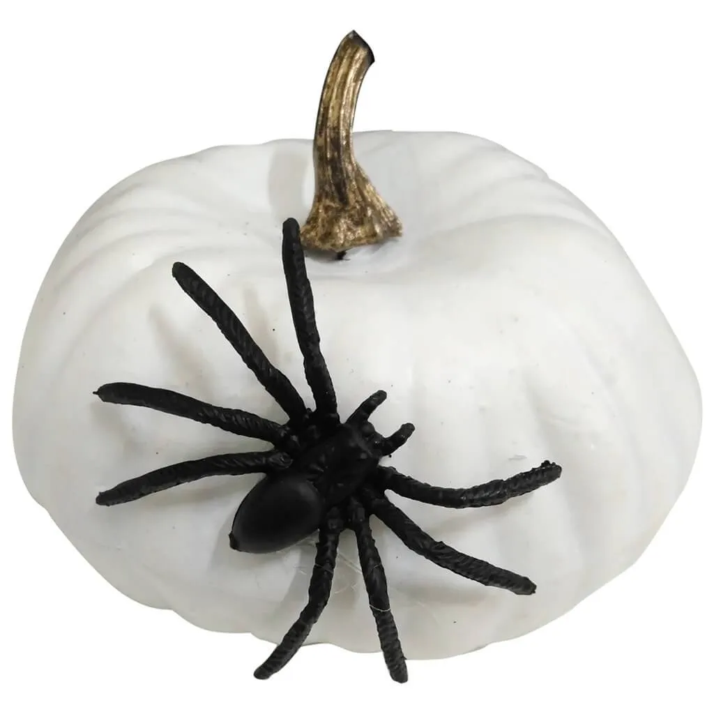 Decorative Pumpkin with Accents White with Spider