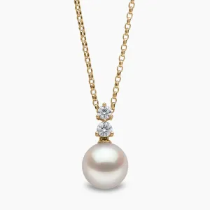 Diamond Classic 18K Gold Akoya Pearl Double Diamond Pendant