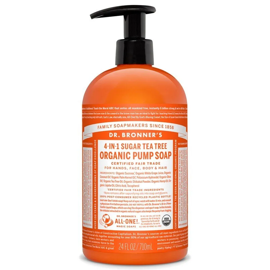 Dr. Bronner's Organic 4-IN-1 Sugar Tea Tree Pump Soap 24 oz Liquid