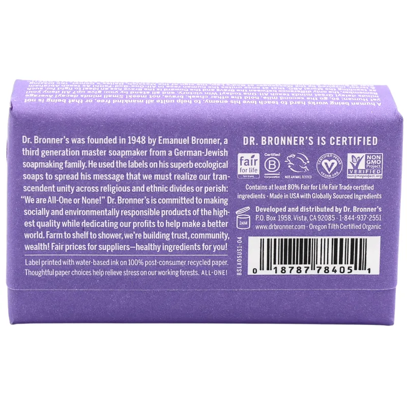 Dr. Bronner's Pure Castile Bar Soaps Lavender 5oz