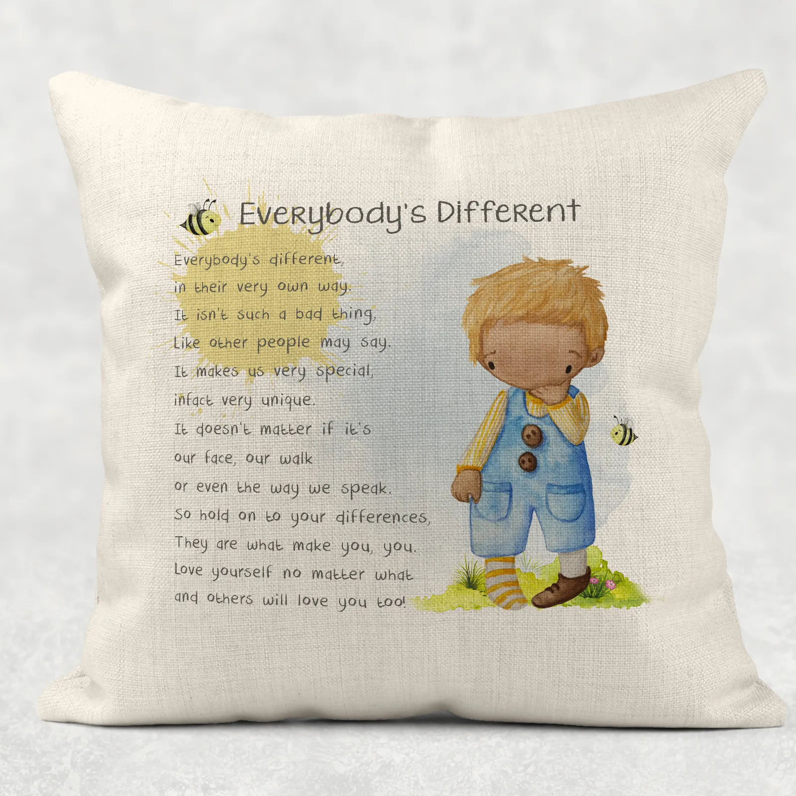 Everybody's Different Worry Comfort Cushion Linen White Canvas