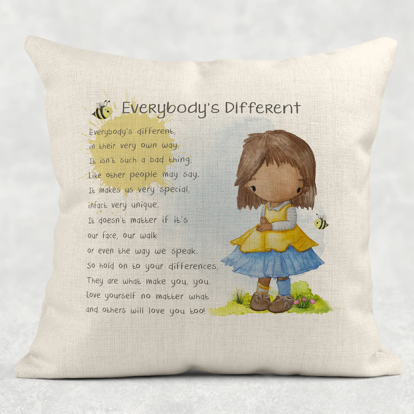 Everybody's Different Worry Comfort Cushion Linen White Canvas