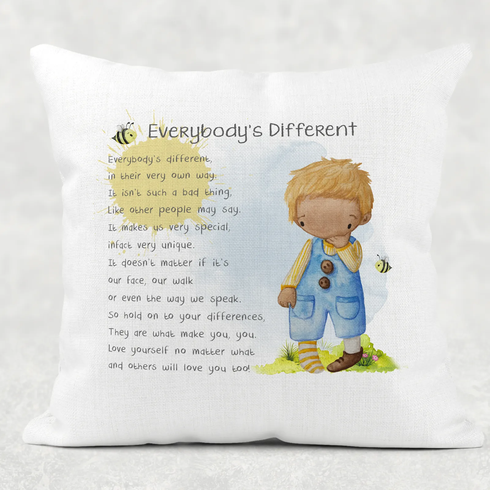 Everybody's Different Worry Comfort Cushion Linen White Canvas