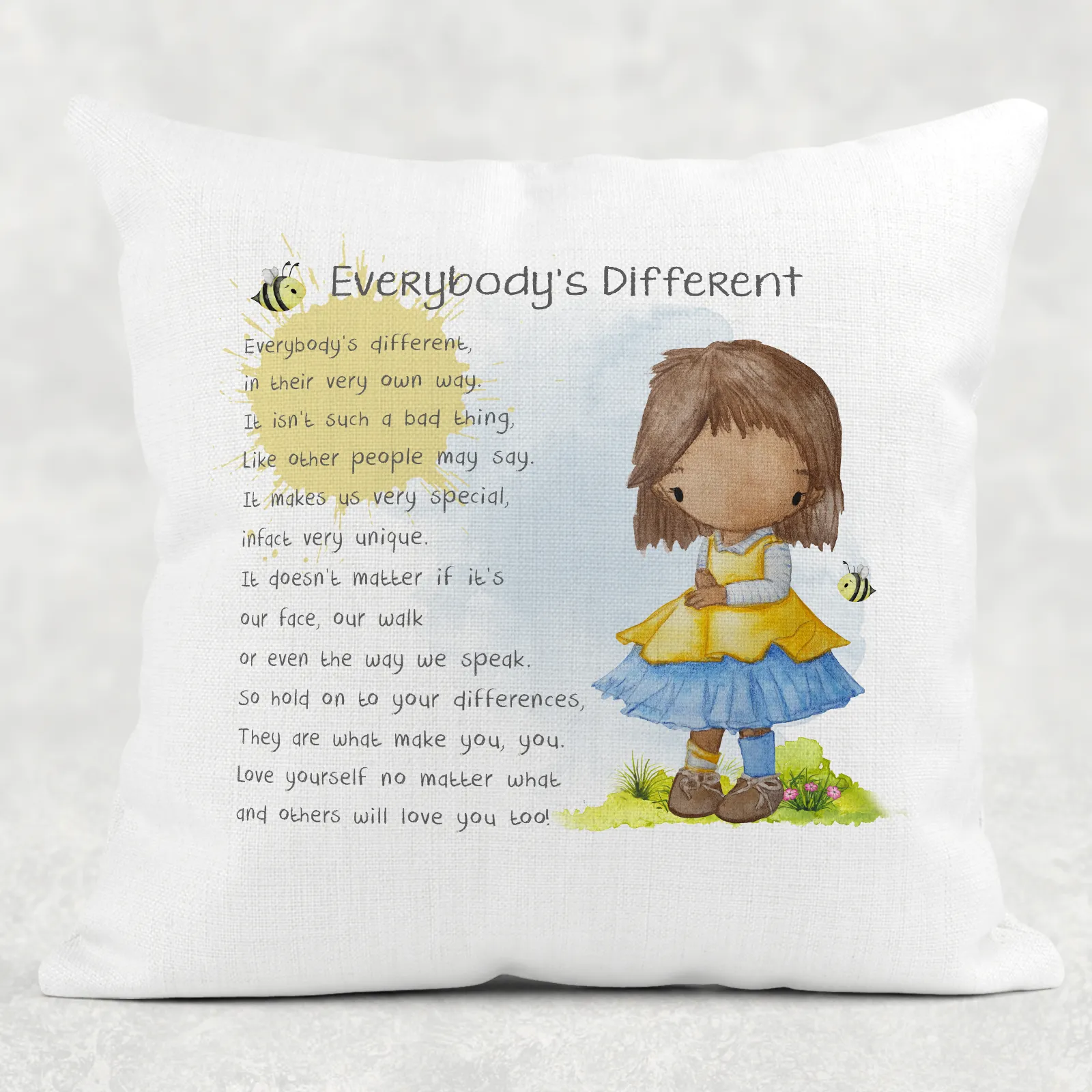 Everybody's Different Worry Comfort Cushion Linen White Canvas