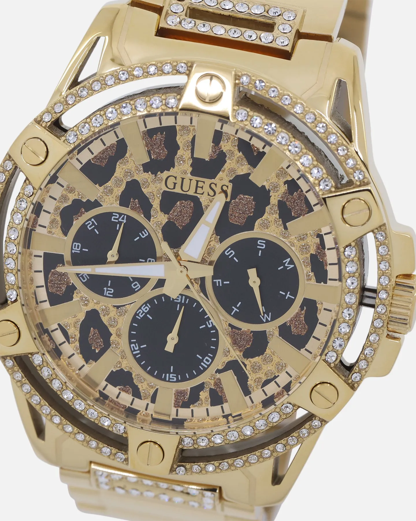 Guess Mainline King Crystal Leopard Bracelet '40th Anniversary' Watch Gold