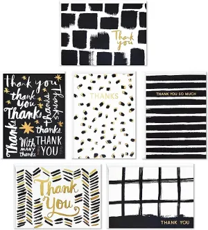 Hallmark Thank You Cards Assortment, Artistic Black and White (24 Cards with Envelopes for Baby Showers, Wedding, Bridal Showers, All Occasion)