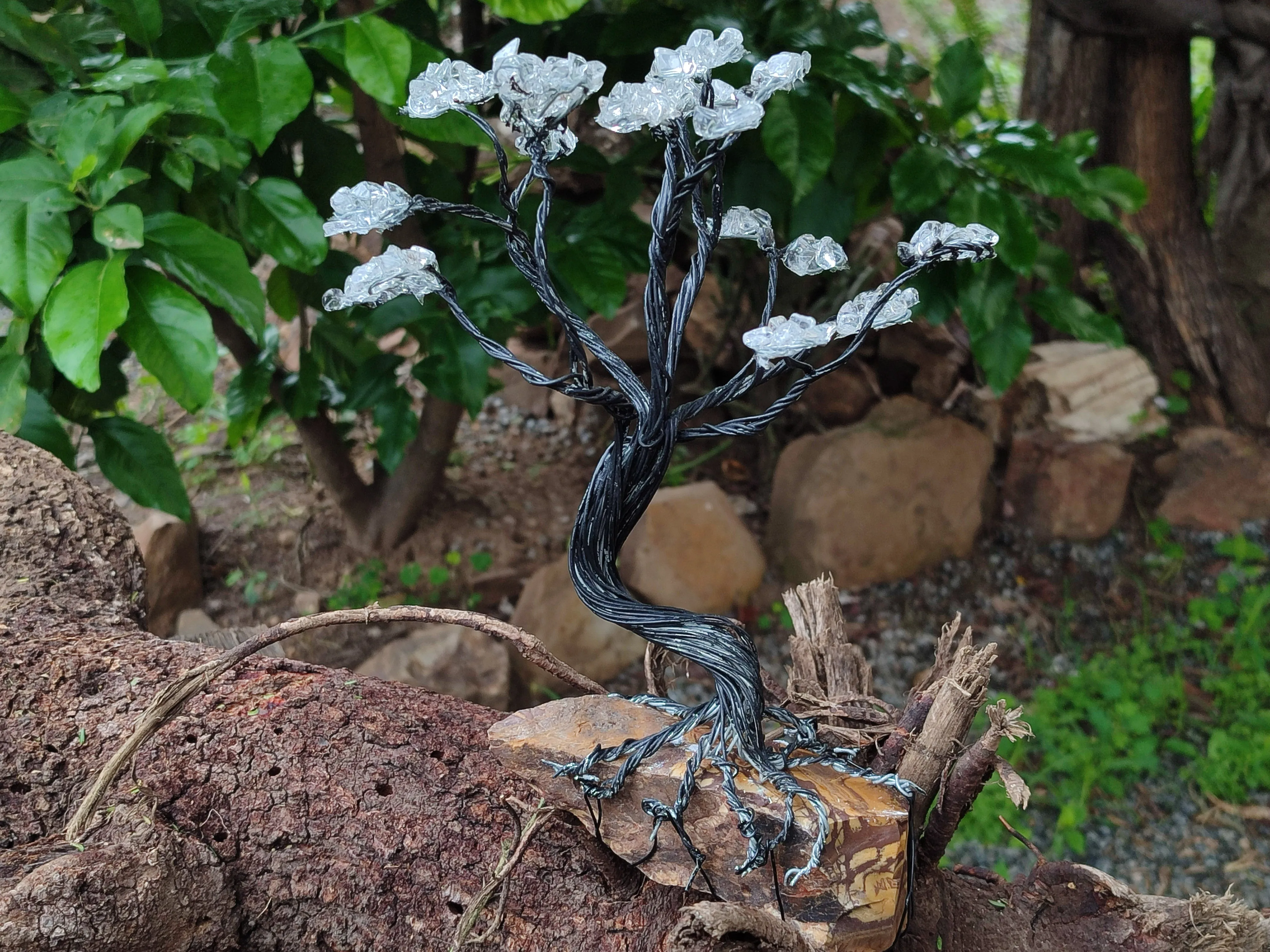 Hand Made Clear Quartz Copper Wire Wrap Tree On Cobbed Nguni Jasper x 1 From South Africa