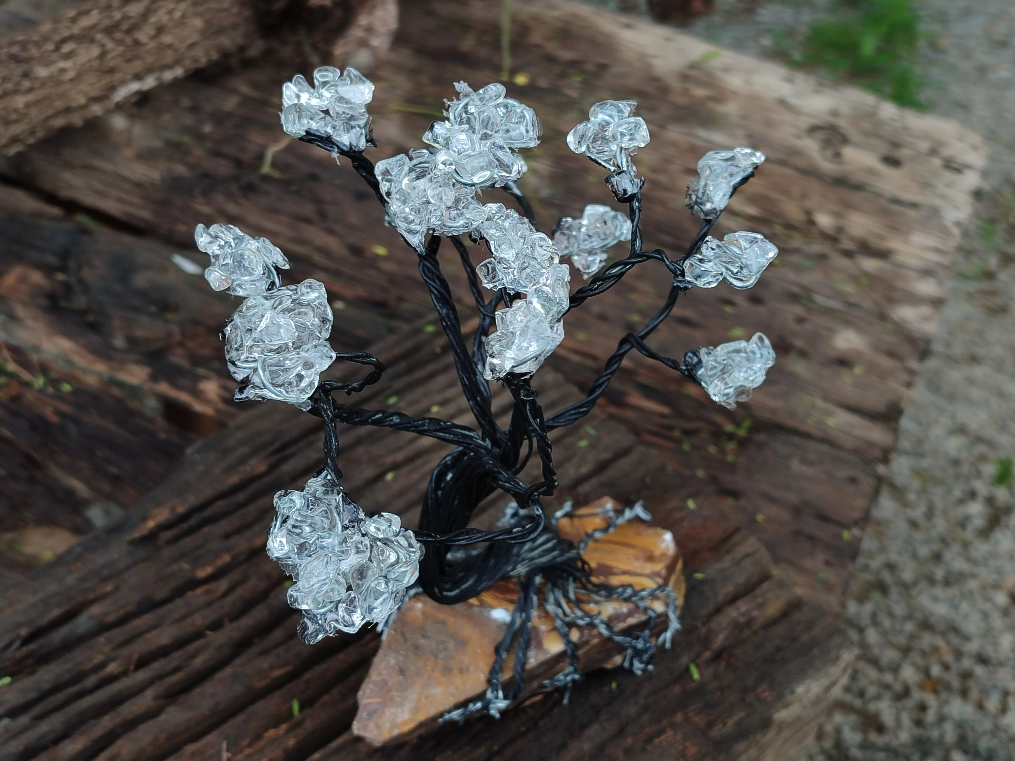 Hand Made Clear Quartz Copper Wire Wrap Tree On Cobbed Nguni Jasper x 1 From South Africa