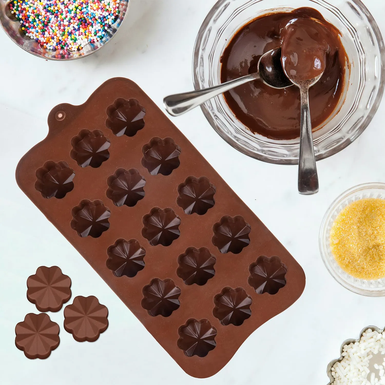 Heart Home Chocolate Mould | Silicone Cookies Mould Cake | Chocolate Cookies Tray | Flower Chocolate Mould Tray | Non-Stick Cookies Moulds | Candy Mold Tray | Pack of 2 | Brown