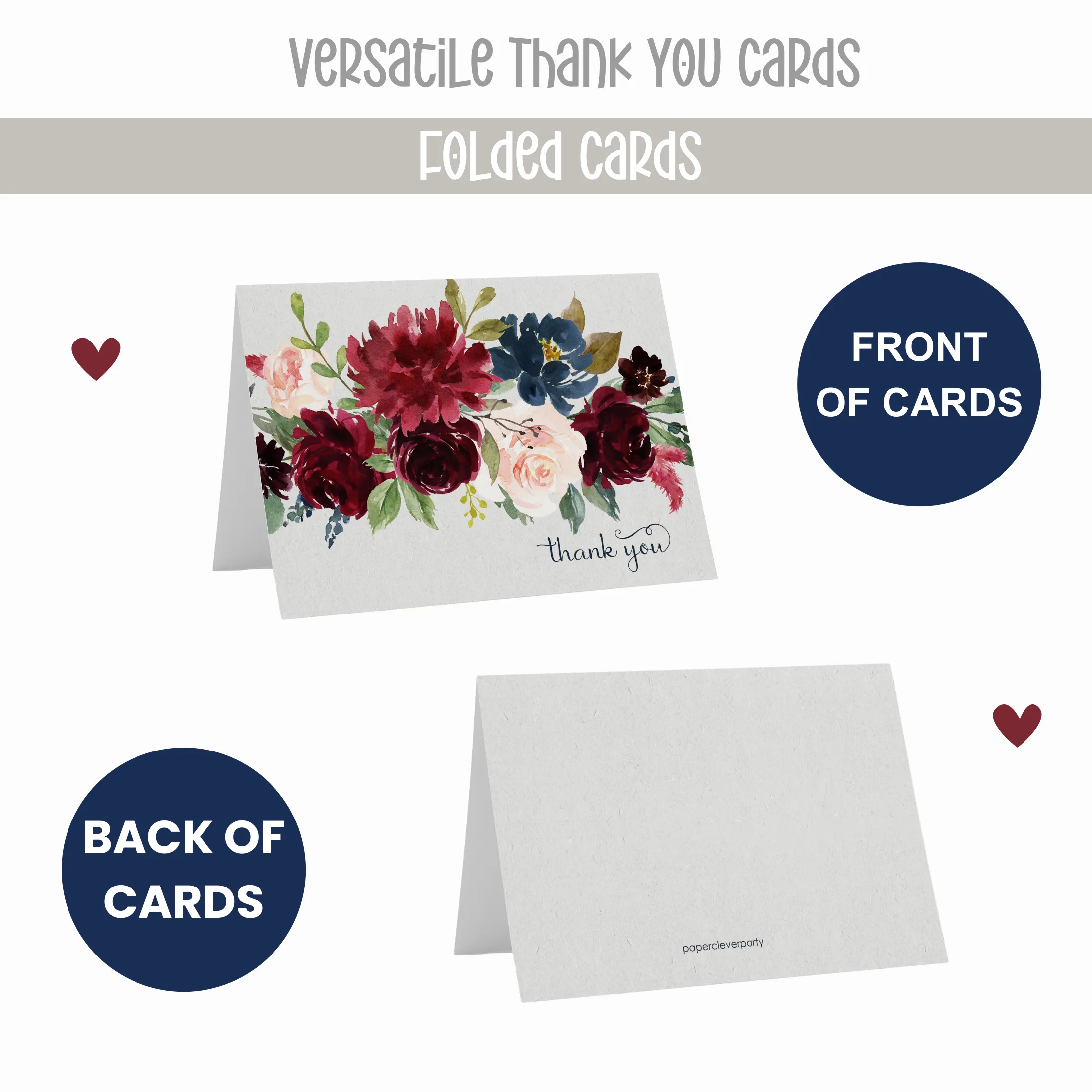 Indigo Floral Rustic Thank You Cards - 25-Pack Notecards with Envelopes for All Occasions