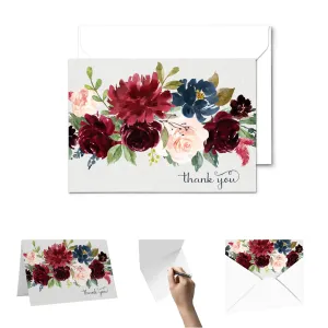 Indigo Floral Rustic Thank You Cards - 25-Pack Notecards with Envelopes for All Occasions