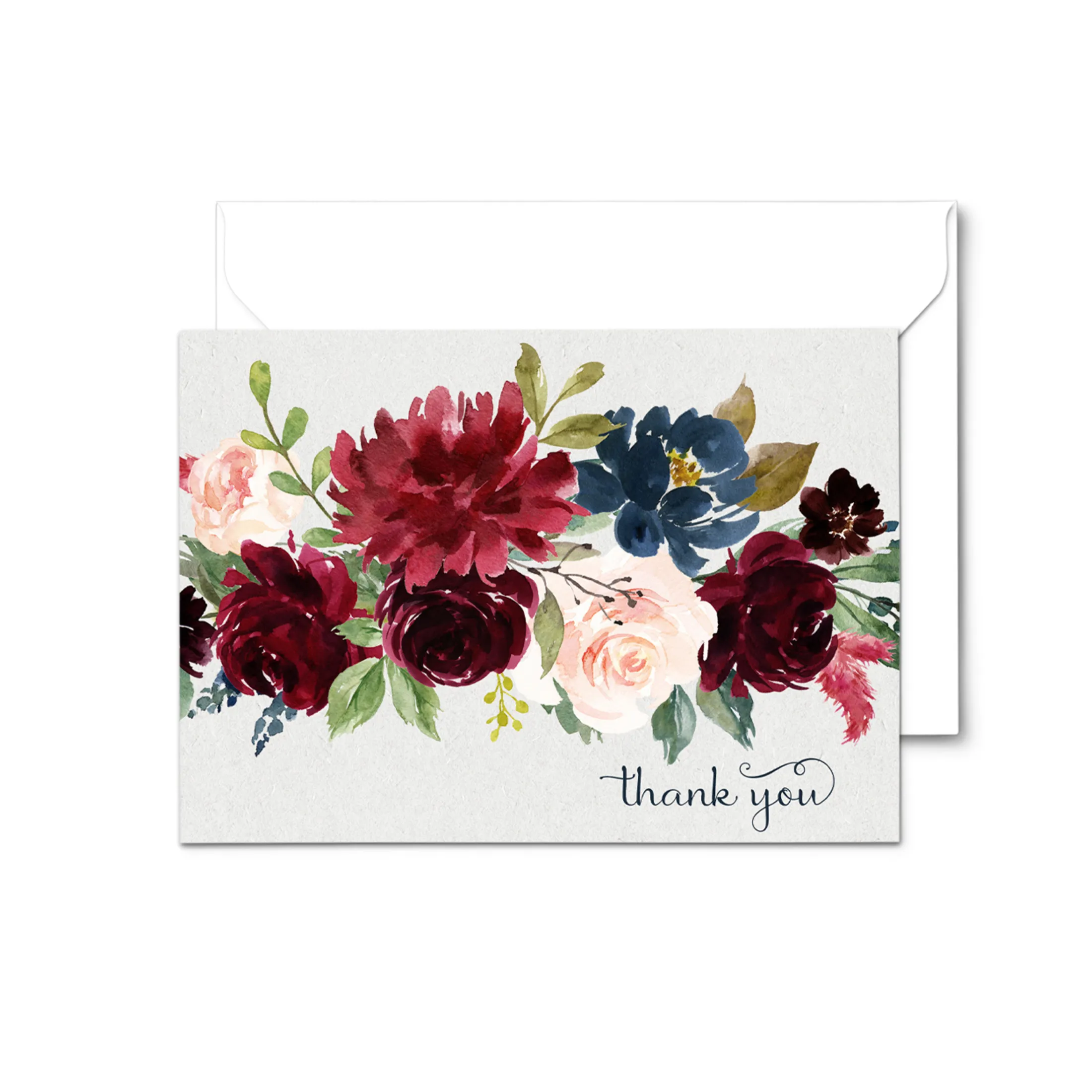 Indigo Floral Rustic Thank You Cards - 25-Pack Notecards with Envelopes for All Occasions