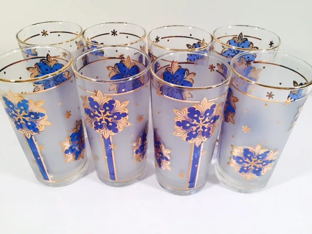 Libbey - Blue and 22-Karat Gold Frosted Star/Snowflake Glasses (Set of 8)