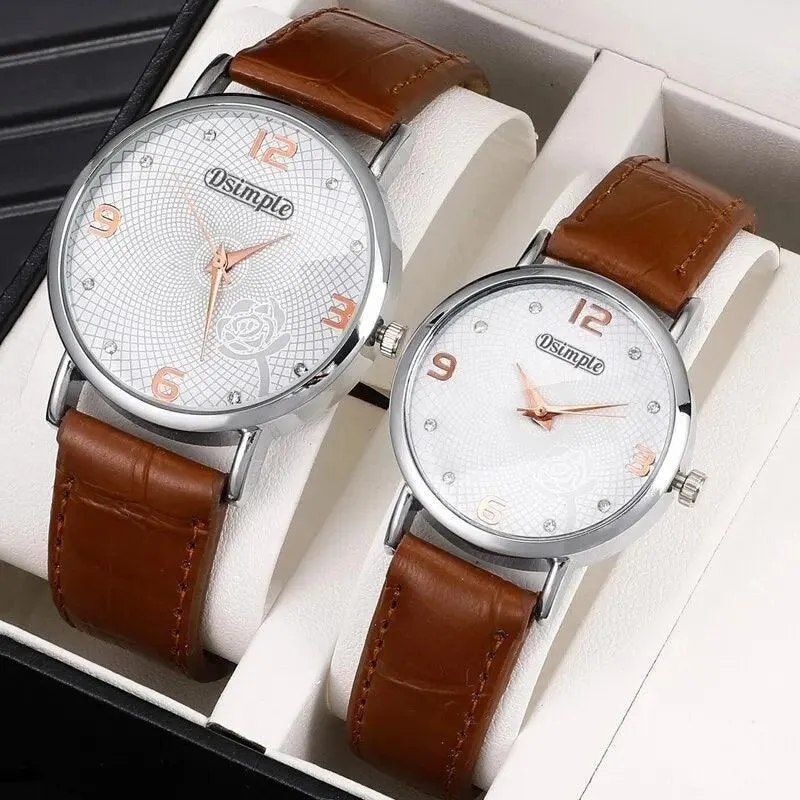 Luxury Leather Quartz Watches Set for Couples: Stylish Timepiece Duo