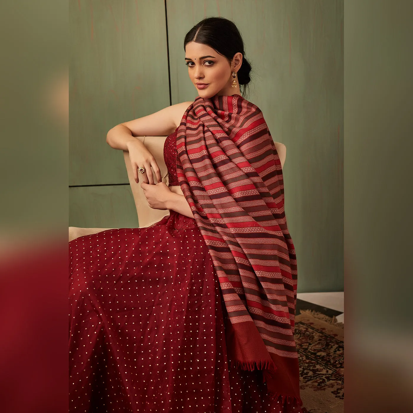 Manya Maroon Jacquard Shawl