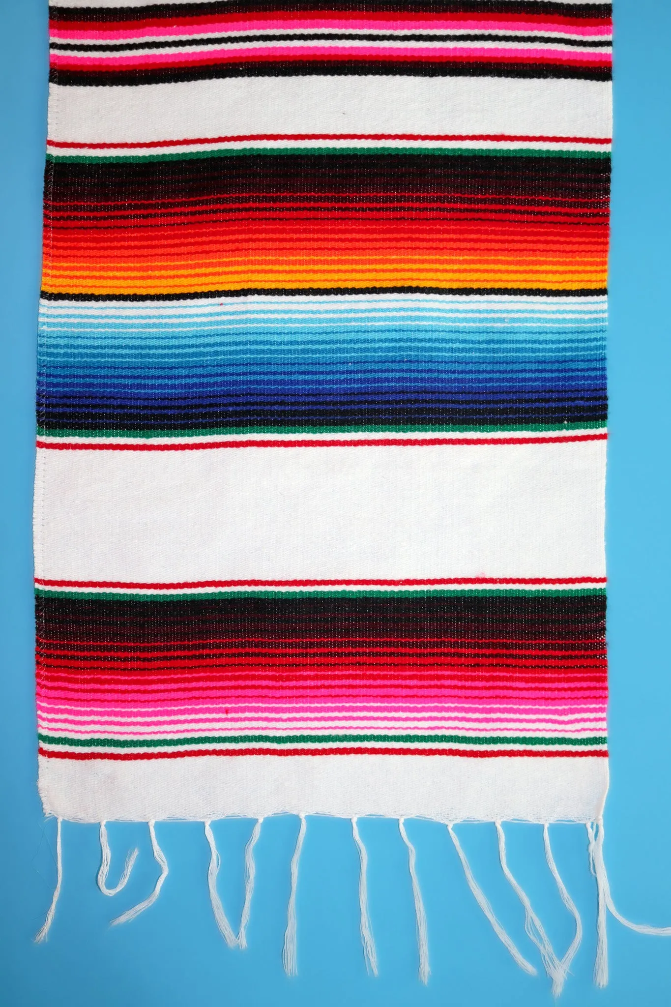 Mexican Serape Table Runner White Colorful accents