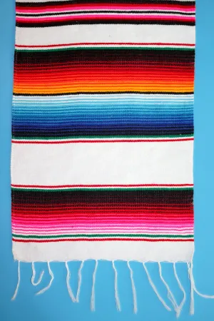 Mexican Serape Table Runner White Colorful accents